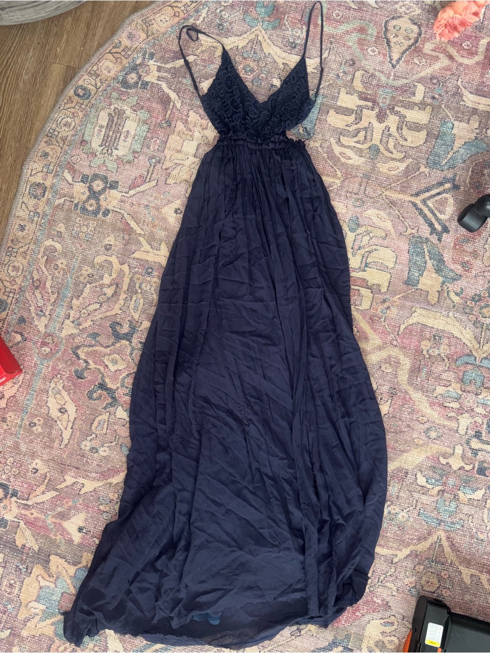 Navy Spaghetti Strap Maxi Dress with Lace Bodice - backless NWT